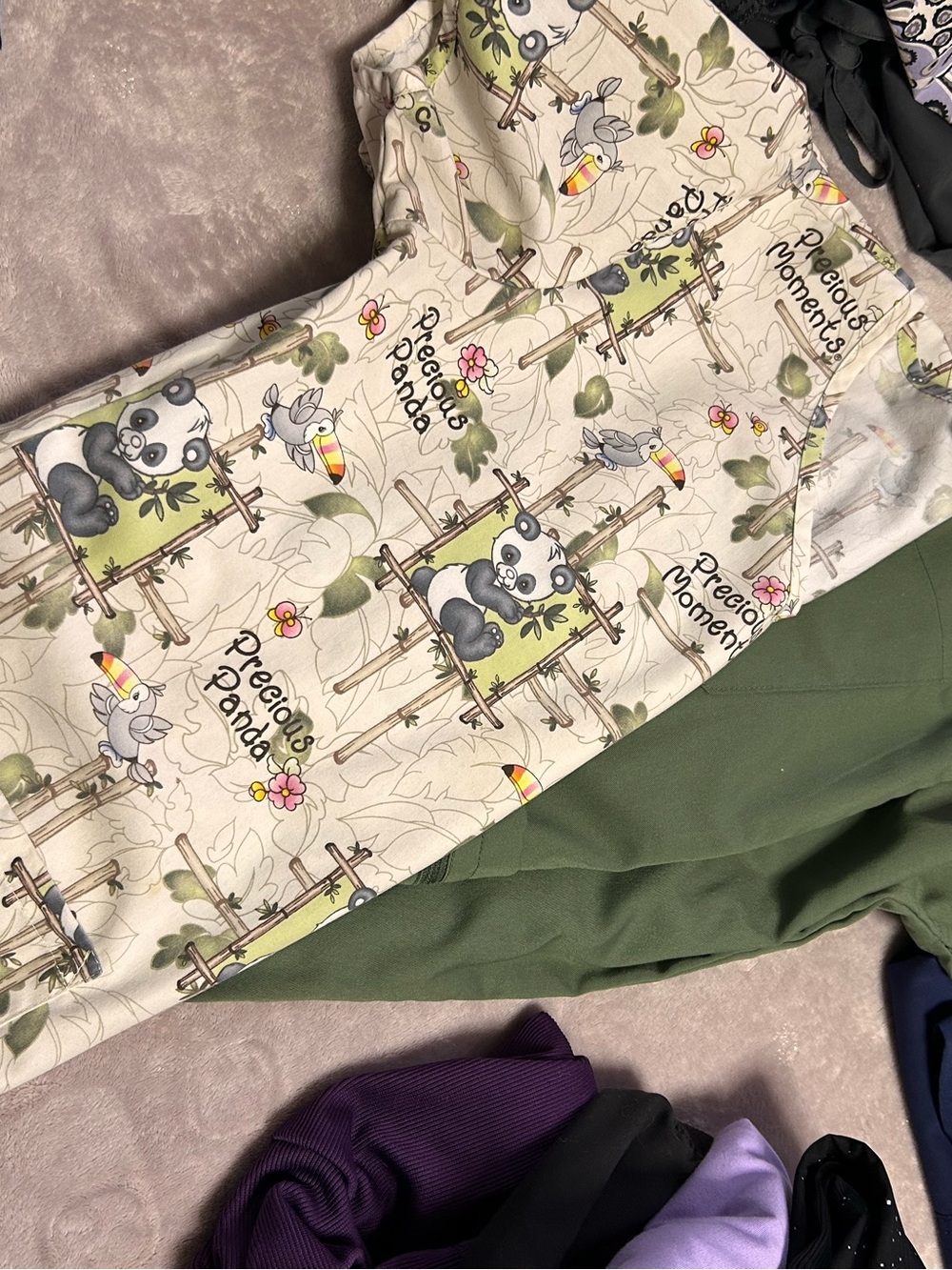 Precious moments x small scrub top and small Hanes comfort, scrub bottoms